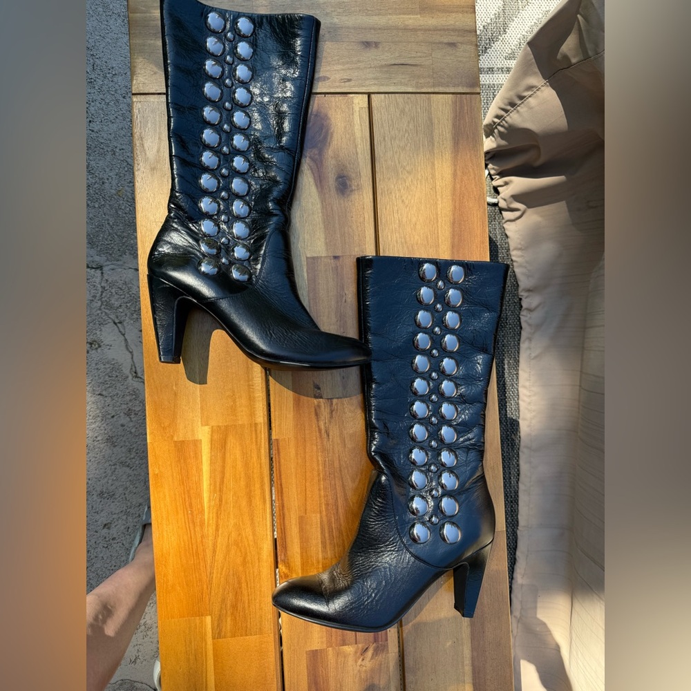 Paolo Black Heeled Boots with Silver Accents